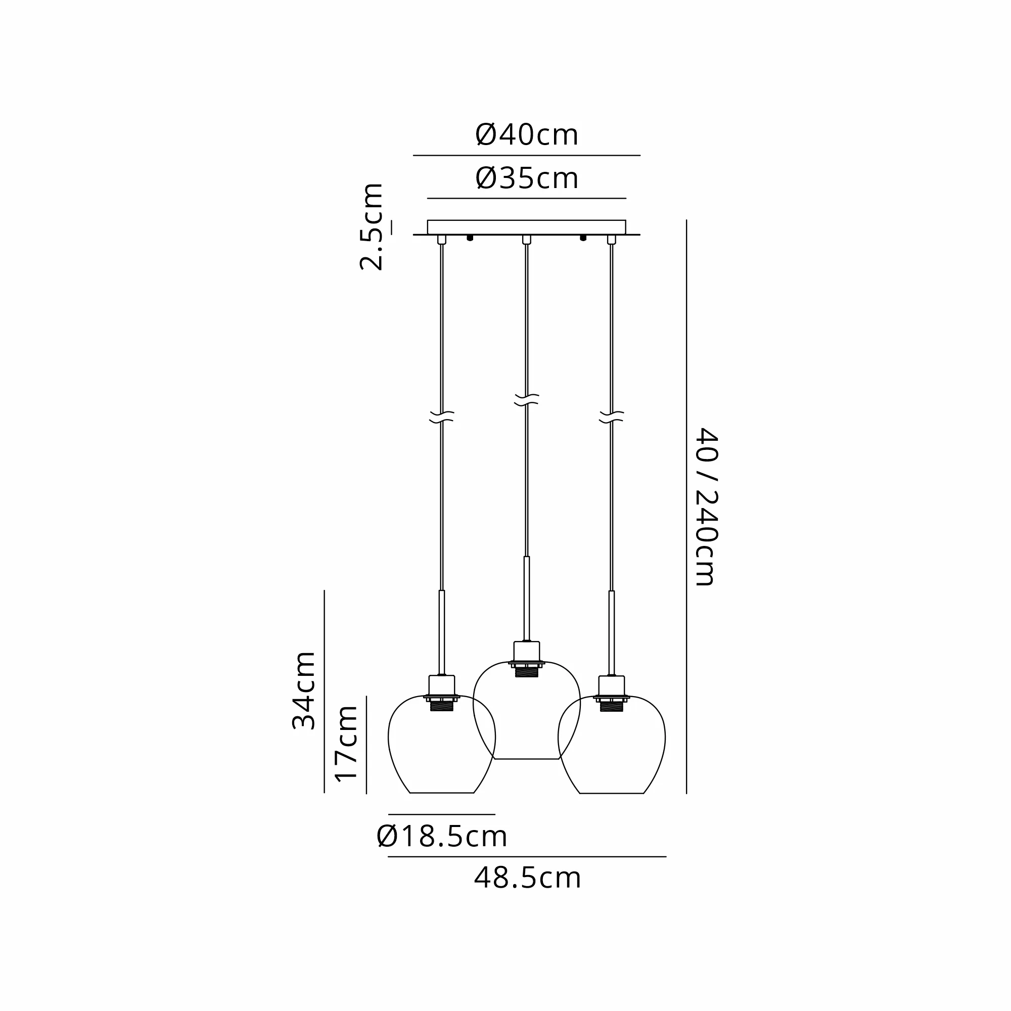 DK1369  Lori 40cm Round Pendant, 3 Light Adjustable E27, Satin Nickel/Chrome Wine Shades